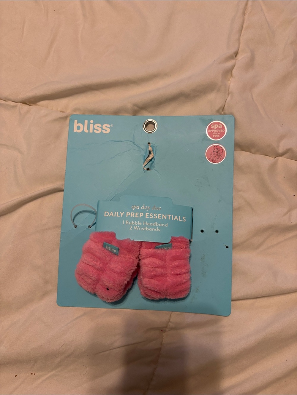 Bliss Pink Plush Bubble Headband & Wristband Spa Set